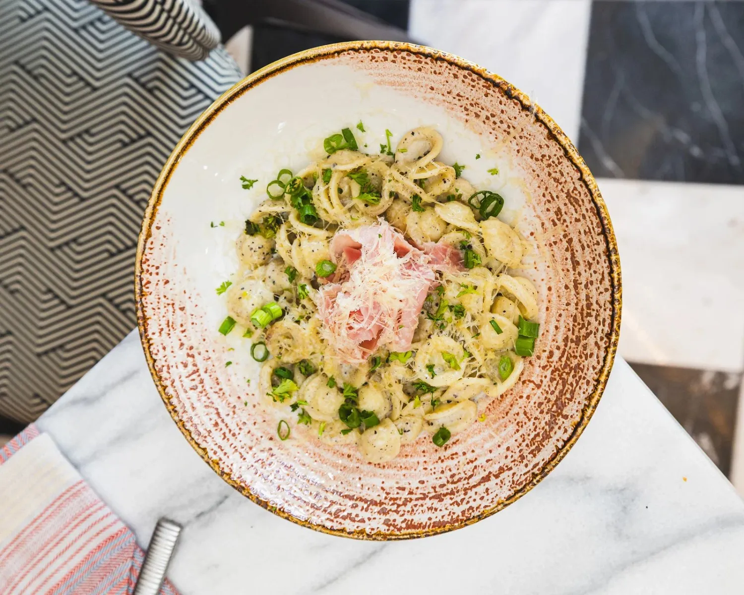 Pasta served on a nice plate at Pardon My French St Maarten