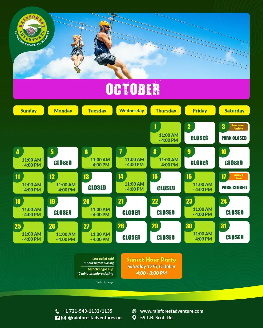 Rainforest October 2027 schedule