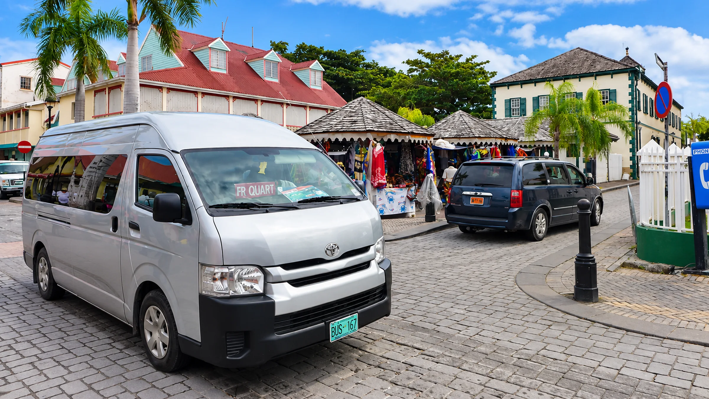Local minibus marked for French Quarter on a St. Maarten route.