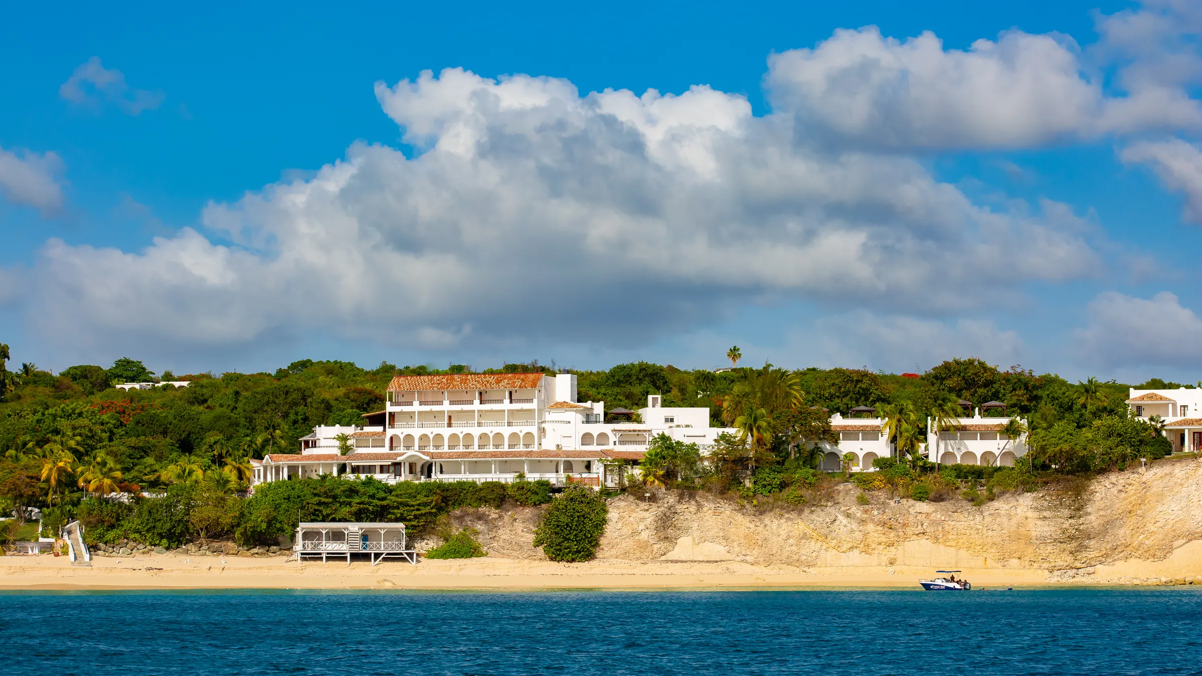 Cliffside villas overlooking the Caribbean Sea in Cupecoy, St. Maarten.