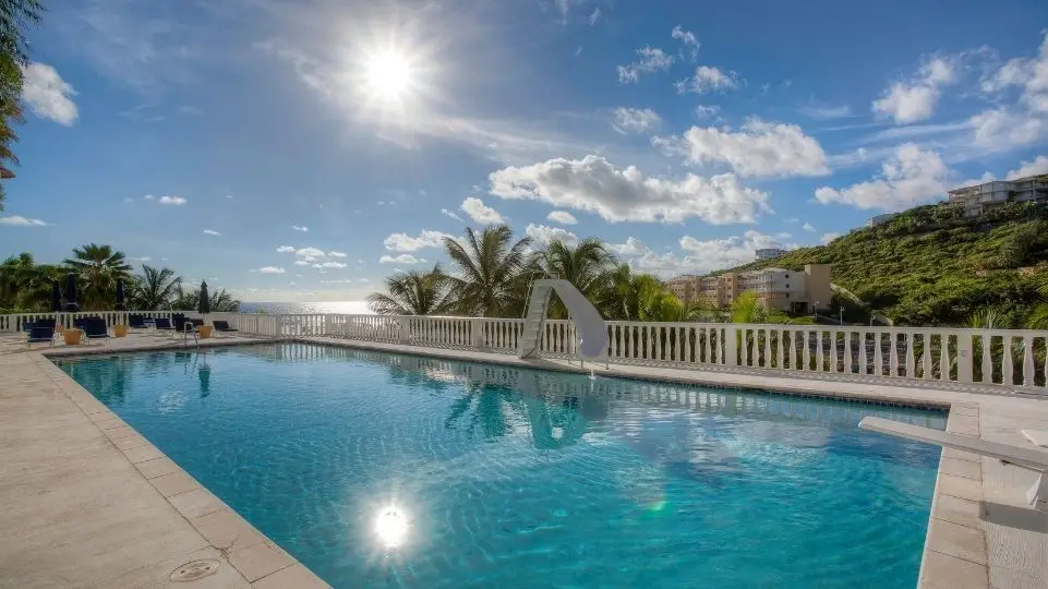 Outside view of Princess Heights on the hills of Oyster Bay with the Atlantic ocean in the background